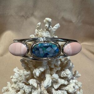 Jay King Pink Opal/Mosaic Opal Reversible Sterling Silver Bracelet Size 6.75”